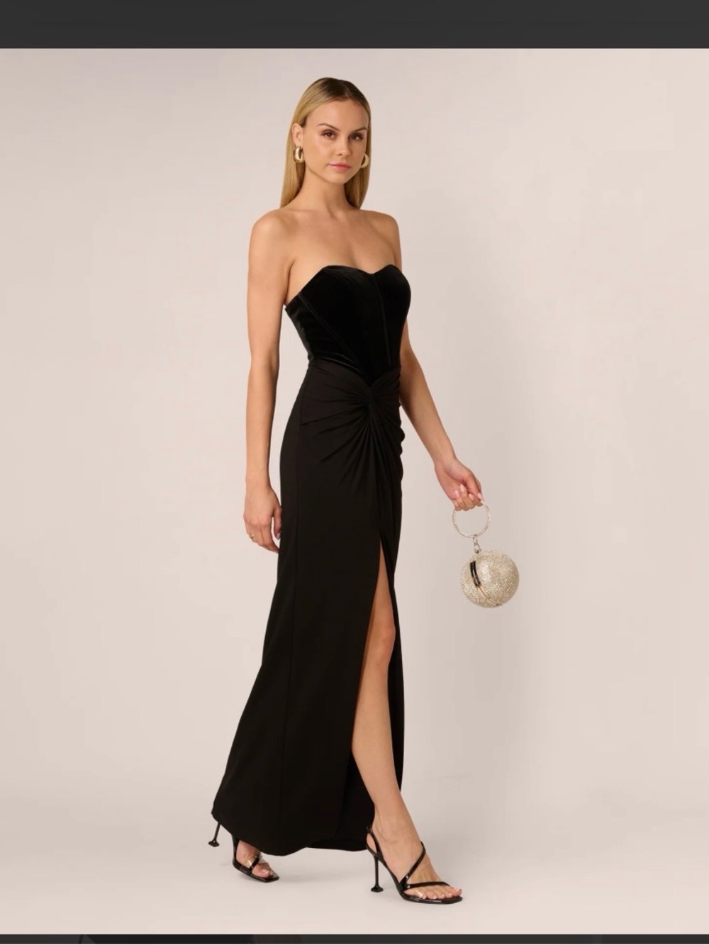 Adrianna Papell Size 16 Black Velvet Corset Strapless Formal Gown NWT GALA MOB